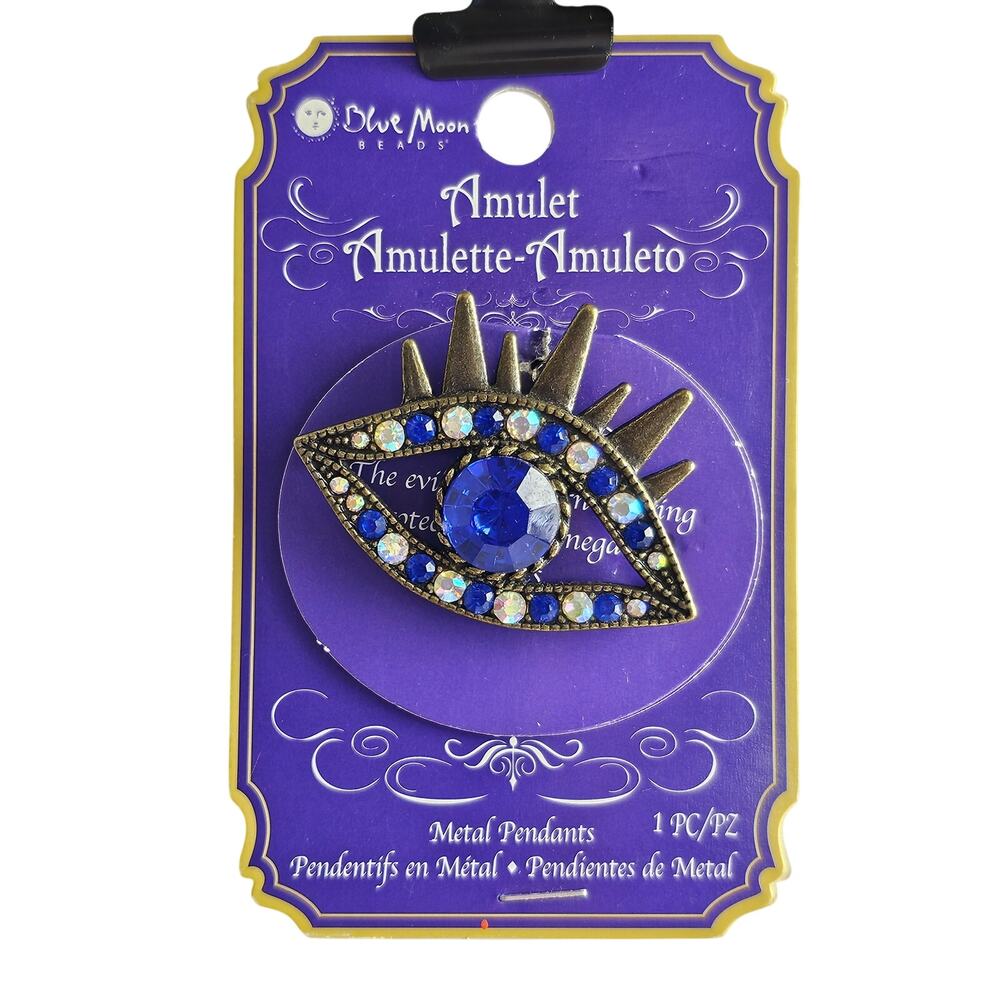 Eye Pendant Evil Eye Charm Blue Crystal Metal Jewelry 1.78" Blue Moon Beads